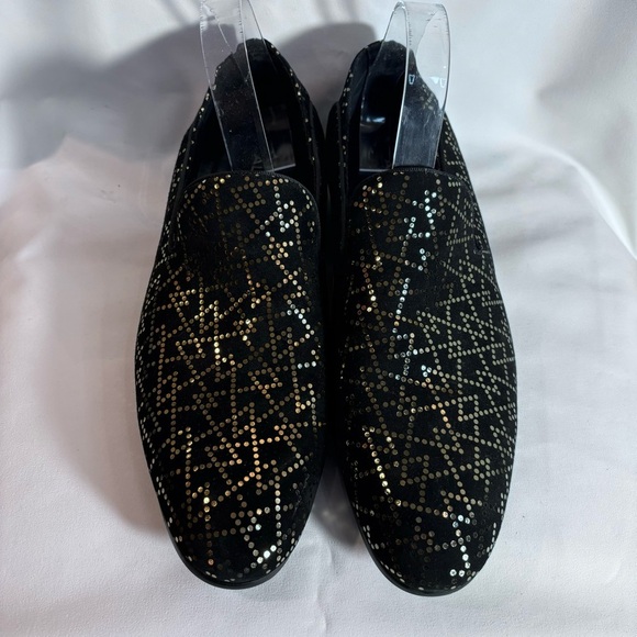 ALDO Sz 10 Loafer Slip On Suede Gold Graphic Pattern Almond Toe NEW WITH TAG - Picture 2 of 10